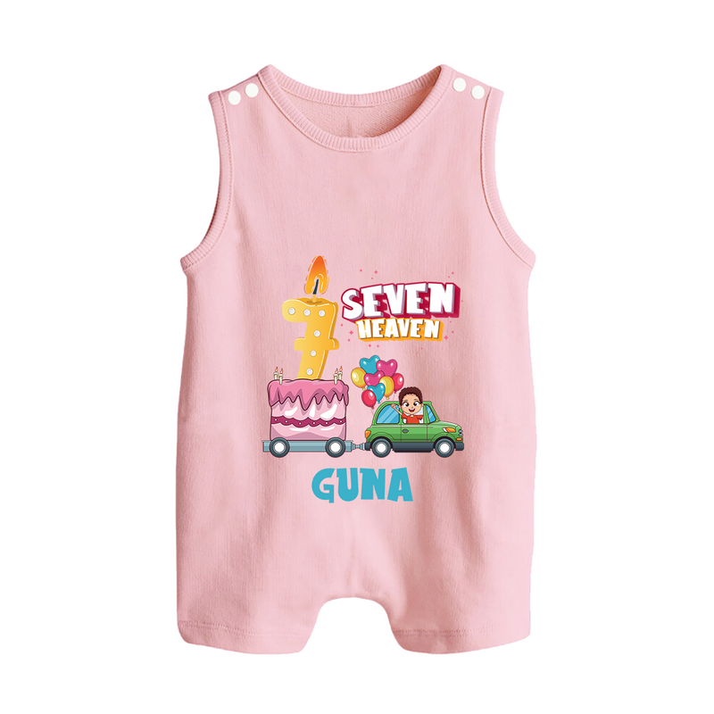 Celebrate 7 Month with Custom Romper Suit/ Sleeveless Romper | Personalized Newborn Outfit | Soft Cotton Comfort - BABY PINK - 0 - 5 Months Old (Chest 18")