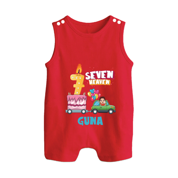 Celebrate 7 Month with Custom Romper Suit/ Sleeveless Romper | Personalized Newborn Outfit | Soft Cotton Comfort - RED - 0 - 5 Months Old (Chest 18")