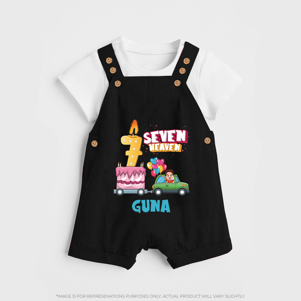 Celebrate 7 Month with Custom Dungaree Set | Personalized Newborn Outfit | Soft Cotton Comfort - BLACK - 0 - 5 Months Old (Chest 18")