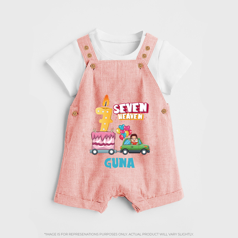 Celebrate 7 Month with Custom Dungaree Set | Personalized Newborn Outfit | Soft Cotton Comfort - PEACH - 0 - 5 Months Old (Chest 18")
