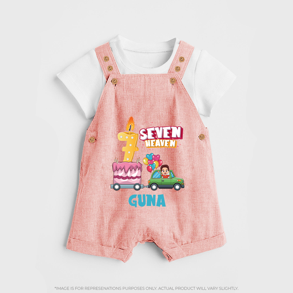 Celebrate 7 Month with Custom Dungaree Set | Personalized Newborn Outfit | Soft Cotton Comfort - PEACH - 0 - 5 Months Old (Chest 18")