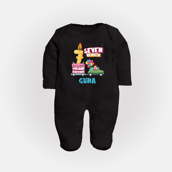 Celebrate 7 Month with Custom Full Sleeve Bodysuit/ Sleep Suit/ Jumpsuit | Personalized Newborn Outfit | Soft Cotton Comfort - BLACK - New Born (Chest 7.5")