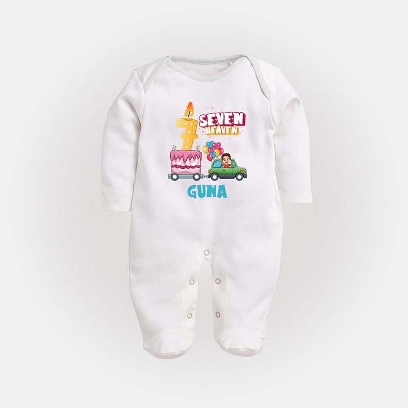 Celebrate 7 Month with Custom Full Sleeve Bodysuit/ Sleep Suit/ Jumpsuit | Personalized Newborn Outfit | Soft Cotton Comfort - WHITE - New Born (Chest 7.5")