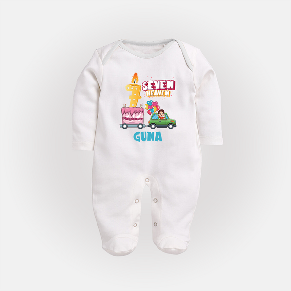 Celebrate 7 Month with Custom Full Sleeve Bodysuit/ Sleep Suit/ Jumpsuit | Personalized Newborn Outfit | Soft Cotton Comfort - WHITE - New Born (Chest 7.5")