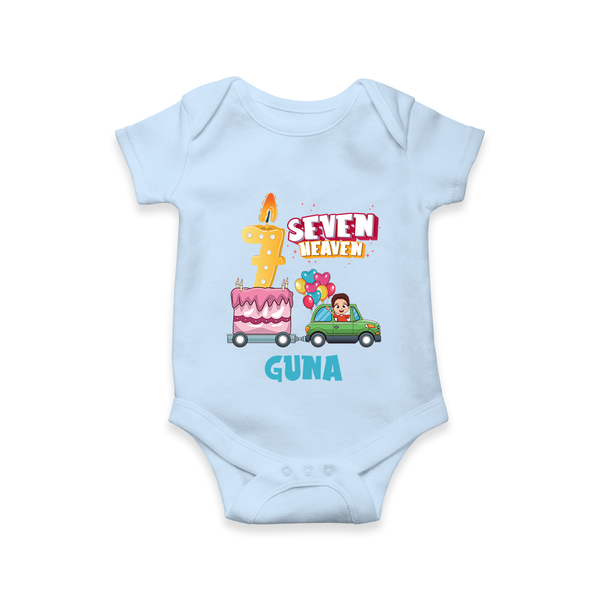 Celebrate 7 Month with Custom Romper | Personalized Newborn Outfit | Soft Cotton Comfort - BABY BLUE - New Born (Chest 14")