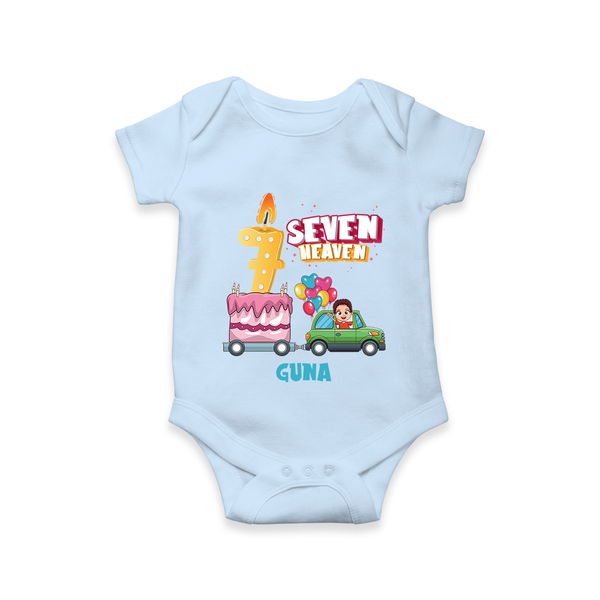 Celebrate Your Babies 7th Month With "SEVEN HEAVEN" - Customized Romper For Babies With Name - BABY BLUE - 0 - 3 Months Old (Chest 16")