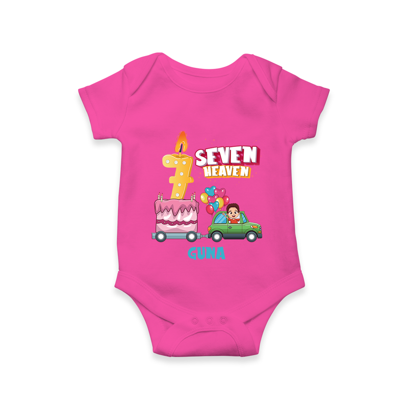 Celebrate Your Babies 7th Month With "SEVEN HEAVEN" - Customized Romper For Babies With Name - HOT PINK - 0 - 3 Months Old (Chest 16")