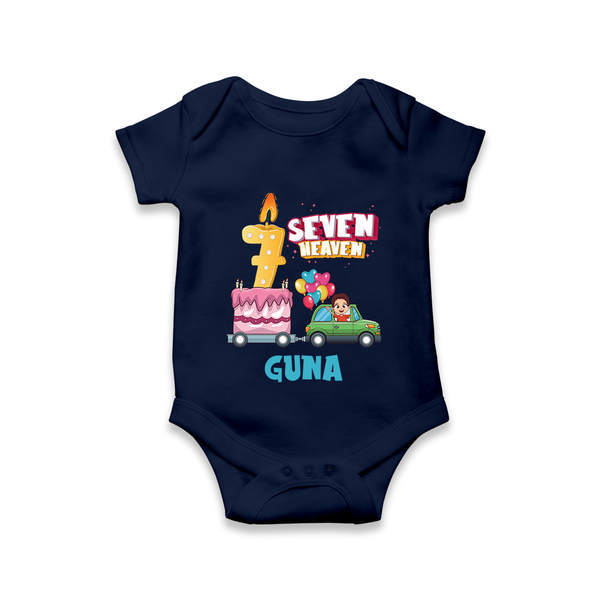 Celebrate 7 Month with Custom Romper | Personalized Newborn Outfit | Soft Cotton Comfort - NAVY BLUE - New Born (Chest 14")