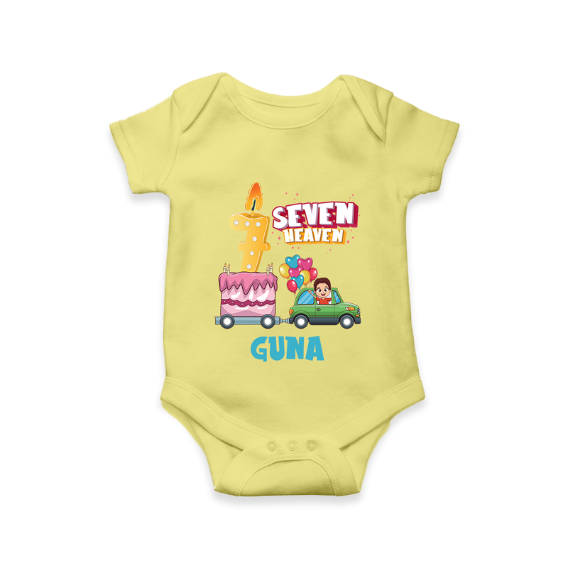 Celebrate 7 Month with Custom Romper | Personalized Newborn Outfit | Soft Cotton Comfort - PASTEL YELLOW - New Born (Chest 14")