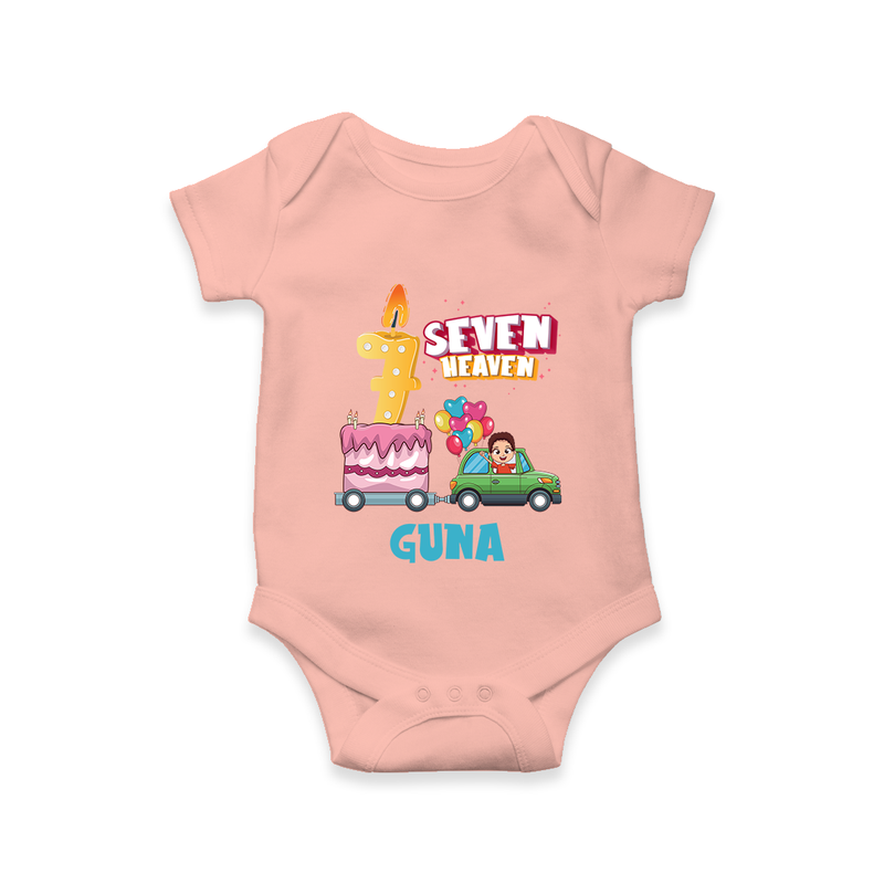 Celebrate 7 Month with Custom Romper | Personalized Newborn Outfit | Soft Cotton Comfort - PEACH - New Born (Chest 14")