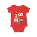 Celebrate Your Babies 7th Month With "SEVEN HEAVEN" - Customized Romper For Babies With Name - RED - 0 - 3 Months Old (Chest 16")