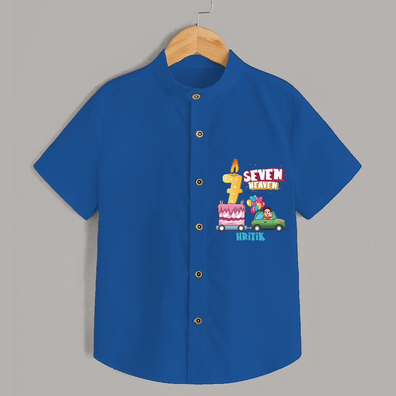 Seven Heaven 7th Birthday – Custom Name Shirt for Boys - COBALT BLUE - 0 - 6 Months Old (Chest 21")