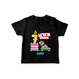 Celebrate Your Kids 7th Year Birthday With "SEVEN HEAVEN" - Personalized Birthday T-Shirts with Customized Name For Boys - BLACK - 0-5 Months Old (Chest 17")