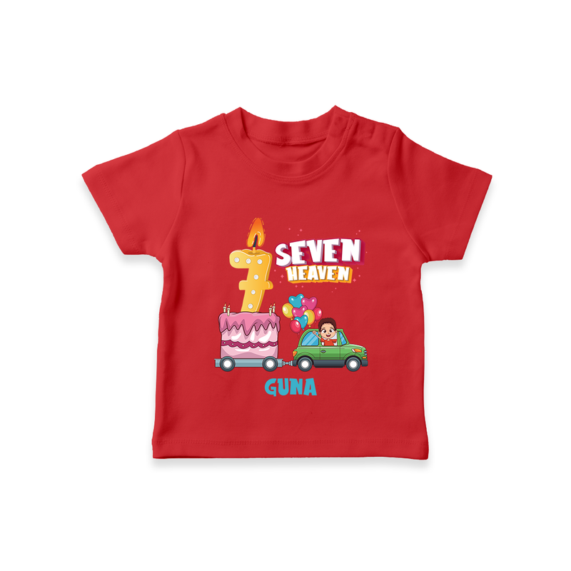 Celebrate Your Kids 7th Year Birthday With "SEVEN HEAVEN" - Personalized Birthday T-Shirts with Customized Name For Boys - RED - 0-5 Months Old (Chest 17")