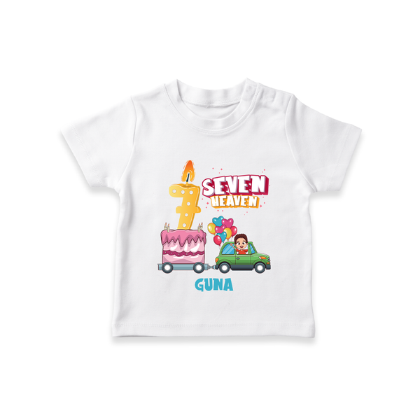 Celebrate Your Kids 7th Year Birthday With "SEVEN HEAVEN" - Personalized Birthday T-Shirts with Customized Name For Boys - WHITE - 0-5 Months Old (Chest 17")