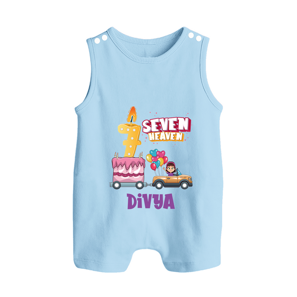 Monthly Milestone Baby Romper Suit/ Sleeveless Romper -7th Month | Personalized Print | Cute & Comfortable - BABY BLUE - 0 - 5 Months Old (Chest 18")