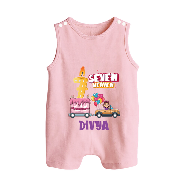 Monthly Milestone Baby Romper Suit/ Sleeveless Romper -7th Month | Personalized Print | Cute & Comfortable - BABY PINK - 0 - 5 Months Old (Chest 18")