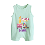 Monthly Milestone Baby Romper Suit/ Sleeveless Romper -7th Month | Personalized Print | Cute & Comfortable - MINT GREEN - 0 - 5 Months Old (Chest 18")