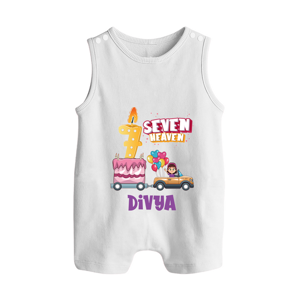 Monthly Milestone Baby Romper Suit/ Sleeveless Romper -7th Month | Personalized Print | Cute & Comfortable - WHITE - 0 - 5 Months Old (Chest 18")