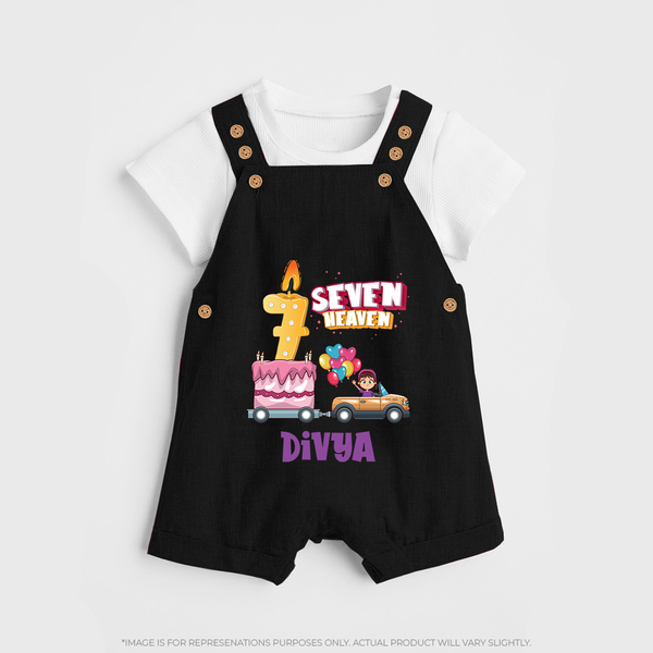 Monthly Milestone Baby Dungaree Set -7th Month | Personalized Print | Cute & Comfortable - BLACK - 0 - 5 Months Old (Chest 18")
