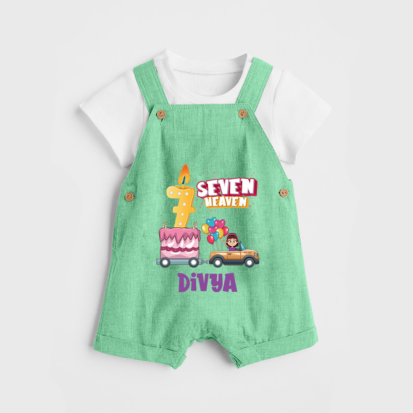 Monthly Milestone Baby Dungaree Set -7th Month | Personalized Print | Cute & Comfortable - GREEN - 0 - 5 Months Old (Chest 18")