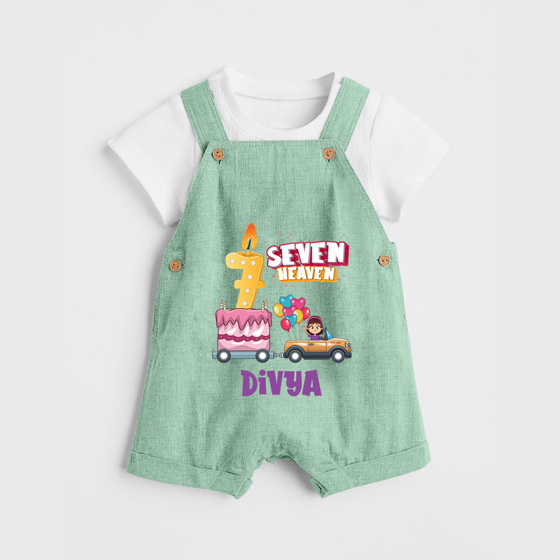 Monthly Milestone Baby Dungaree Set -7th Month | Personalized Print | Cute & Comfortable - MINT GREEN - 0 - 5 Months Old (Chest 18")