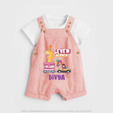 Monthly Milestone Baby Dungaree Set -7th Month | Personalized Print | Cute & Comfortable - PEACH - 0 - 5 Months Old (Chest 18")