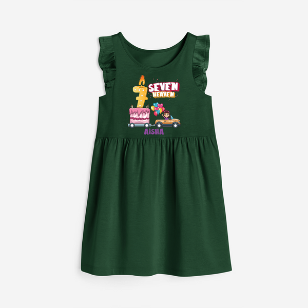 Seven Heaven 7th Birthday – Personalized Name Frock for Girls - BOTTLE GREEN - 0 - 6 Months Old (Chest 18")