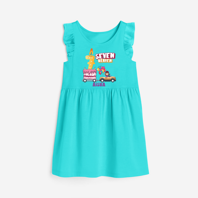 Seven Heaven 7th Birthday – Personalized Name Frock for Girls - LIGHT BLUE - 0 - 6 Months Old (Chest 18")