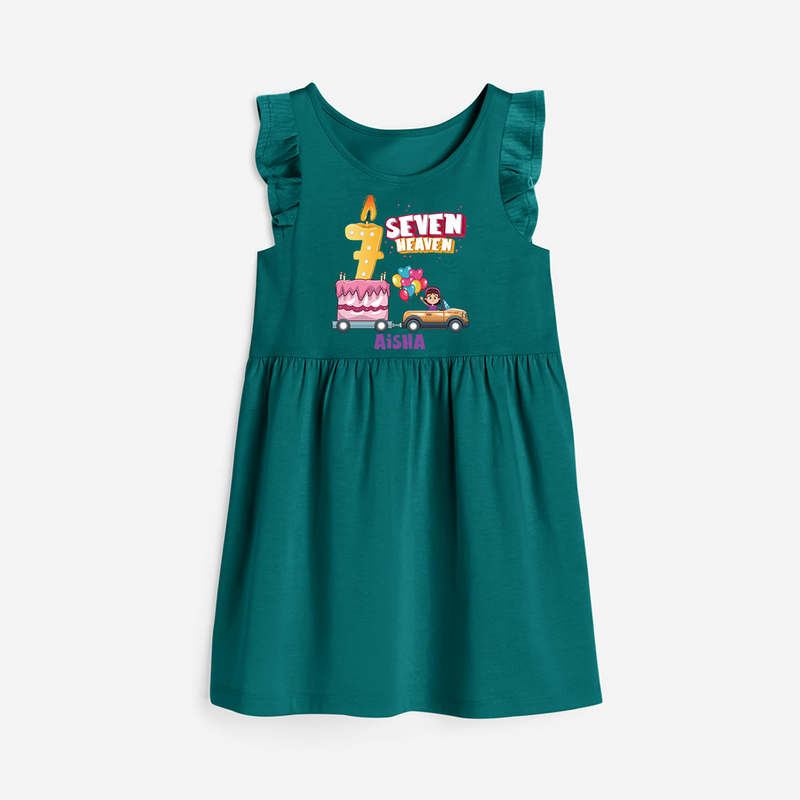 Seven Heaven 7th Birthday – Personalized Name Frock for Girls - MYRTLE GREEN - 0 - 6 Months Old (Chest 18")