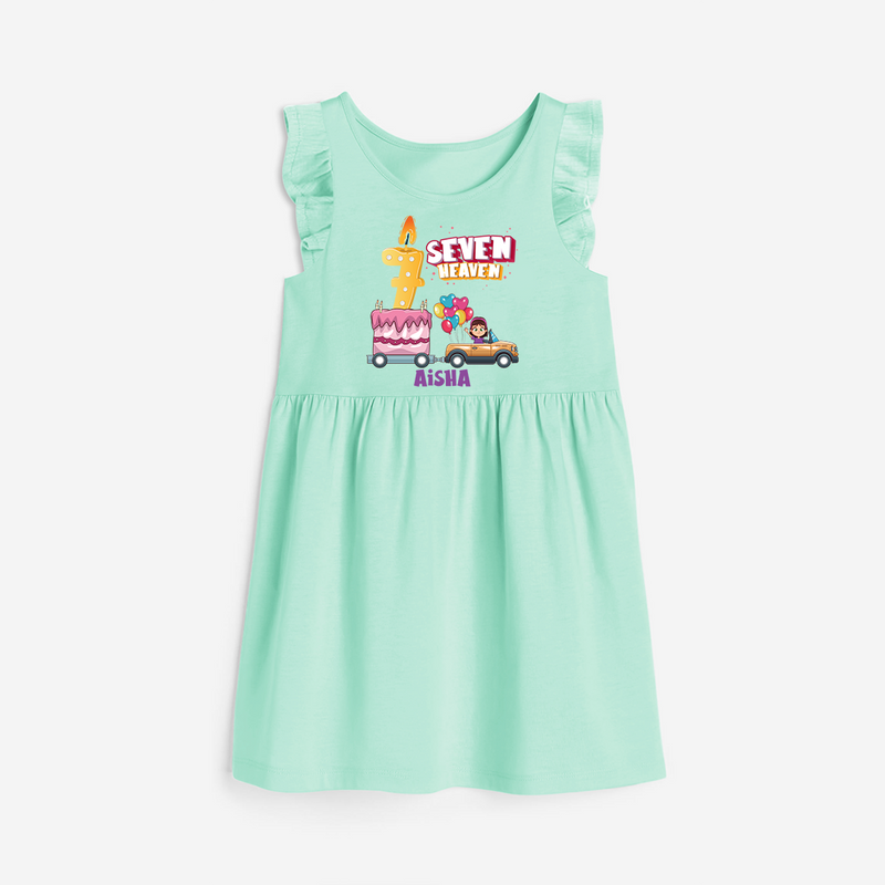 Seven Heaven 7th Birthday – Personalized Name Frock for Girls - TEAL GREEN - 0 - 6 Months Old (Chest 18")