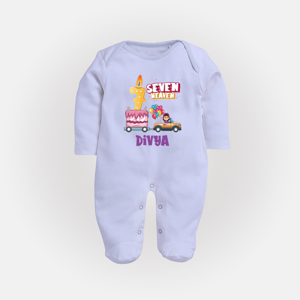 Monthly Milestone Baby Full Sleeve Bodysuit/ Sleep Suit/ Jumpsuit -7th Month | Personalized Print | Cute & Comfortable - BABY BLUE - New Born (Chest 7.5")