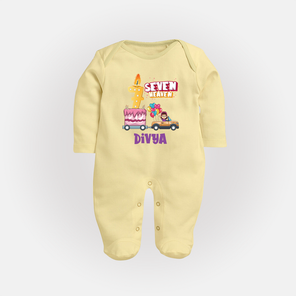 Monthly Milestone Baby Full Sleeve Bodysuit/ Sleep Suit/ Jumpsuit -7th Month | Personalized Print | Cute & Comfortable - PASTEL YELLOW - New Born (Chest 7.5")