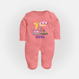 Monthly Milestone Baby Full Sleeve Bodysuit/ Sleep Suit/ Jumpsuit -7th Month | Personalized Print | Cute & Comfortable - PEACH - New Born (Chest 7.5")