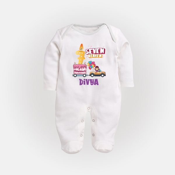 Monthly Milestone Baby Full Sleeve Bodysuit/ Sleep Suit/ Jumpsuit -7th Month | Personalized Print | Cute & Comfortable - WHITE - New Born (Chest 7.5")