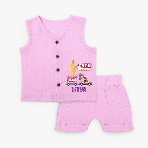 Monthly Milestone Baby Jabla Set -7th Month | Personalized Print | Cute & Comfortable - BABY PINK - 0 - 3 Months Old (Chest 9.8")