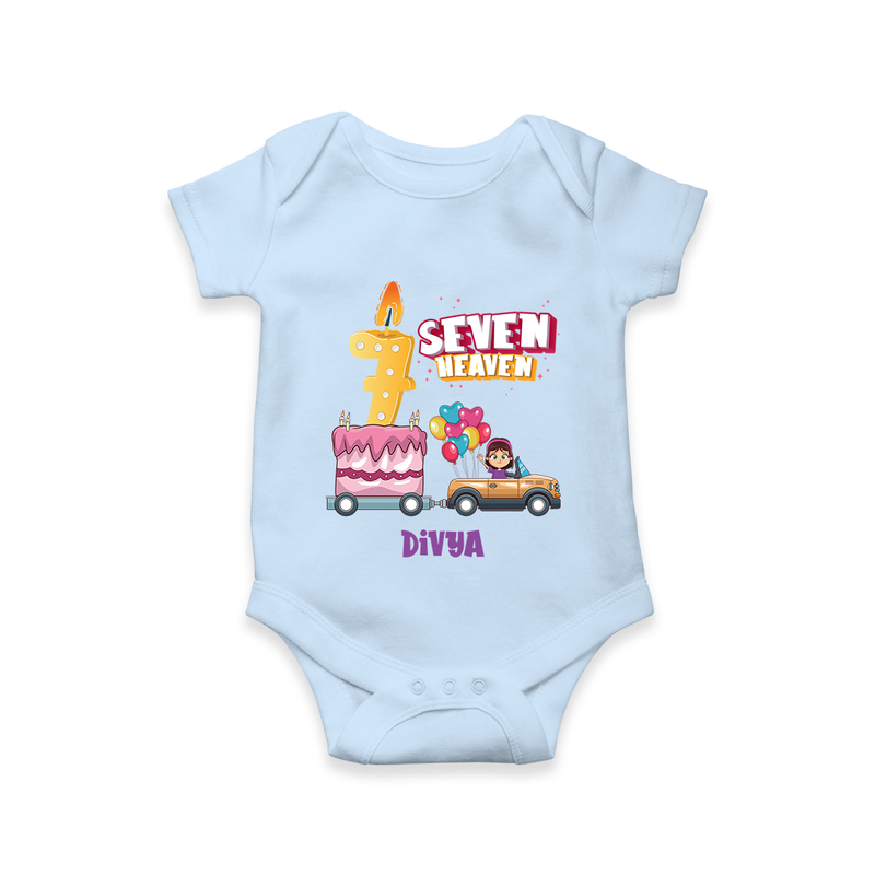 Celebrate Your Bundle Of JoyÕs 7th Month With "SEVEN HEAVEN" - Unique Romper For Babies With Name - BABY BLUE - 0 - 3 Months Old (Chest 16")