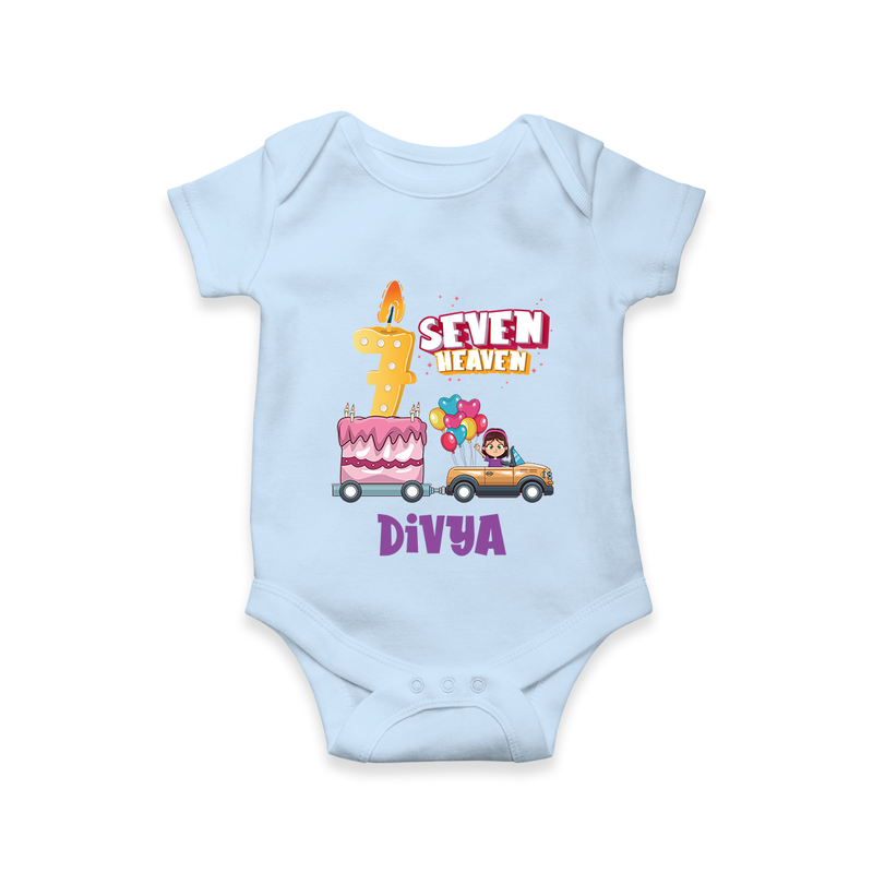 Monthly Milestone Baby Bodysuit -7th Month | Personalized Print | Cute & Comfortable - BABY BLUE - New Born (Chest 14")