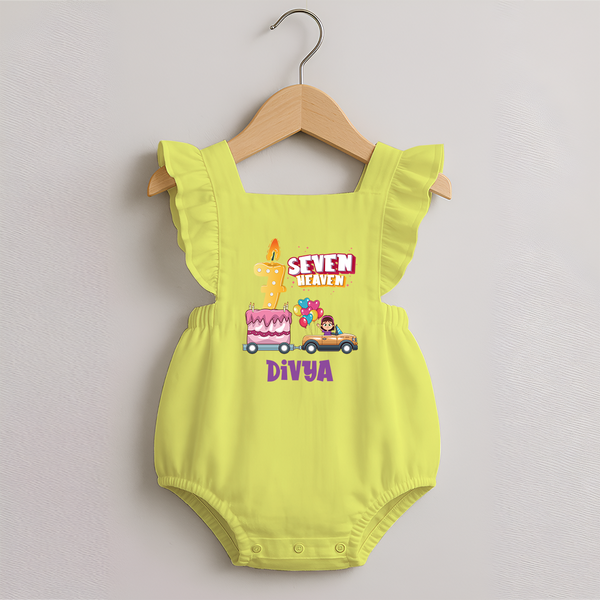 Monthly Milestone Baby Romper Frock -7th Month | Personalized Print | Cute & Comfortable - PASTEL YELLOW - 0 - 3 Months Old (Chest 19")