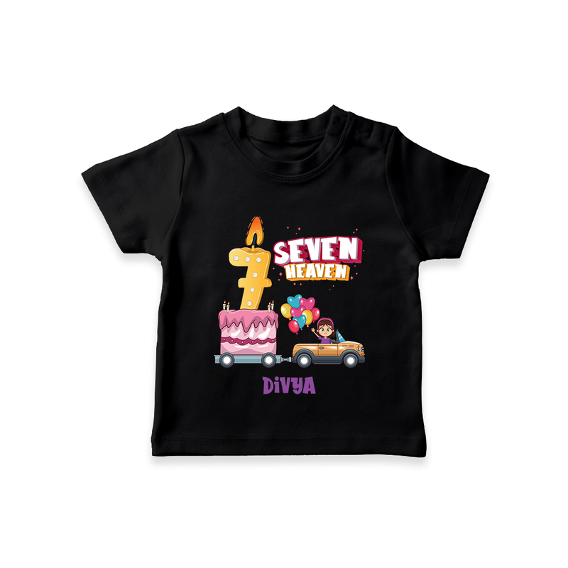 Celebrate Your Kids 7th Year Birthday With "SEVEN HEAVEN" - Personalized Birthday T-Shirts with Customized Name For Girls - BLACK - 0-5 Months Old (Chest 17")