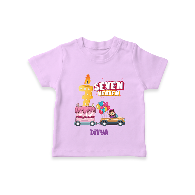 Celebrate Your Kids 7th Year Birthday With "SEVEN HEAVEN" - Personalized Birthday T-Shirts with Customized Name For Girls - LILAC - 0-5 Months Old (Chest 17")