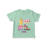 Celebrate Your Kids 7th Year Birthday With "SEVEN HEAVEN" - Personalized Birthday T-Shirts with Customized Name For Girls - MINT GREEN - 0-5 Months Old (Chest 17")