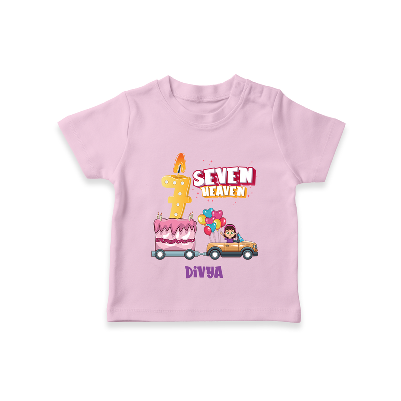 Celebrate Your Kids 7th Year Birthday With "SEVEN HEAVEN" - Personalized Birthday T-Shirts with Customized Name For Girls - PINK - 0-5 Months Old (Chest 17")