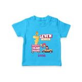 Celebrate Your Kids 7th Year Birthday With "SEVEN HEAVEN" - Personalized Birthday T-Shirts with Customized Name For Girls - SKY BLUE - 0-5 Months Old (Chest 17")