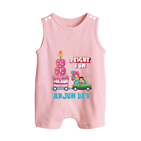 Monthly Milestone Baby Romper Suit/ Sleeveless Romper -8th Month | Personalized Print | Cute & Comfortable - BABY PINK - 0 - 5 Months Old (Chest 18")