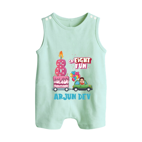 Monthly Milestone Baby Romper Suit/ Sleeveless Romper -8th Month | Personalized Print | Cute & Comfortable - MINT GREEN - 0 - 5 Months Old (Chest 18")