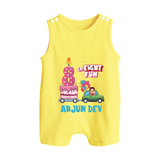 Monthly Milestone Baby Romper Suit/ Sleeveless Romper -8th Month | Personalized Print | Cute & Comfortable - PASTEL YELLOW - 0 - 5 Months Old (Chest 18")