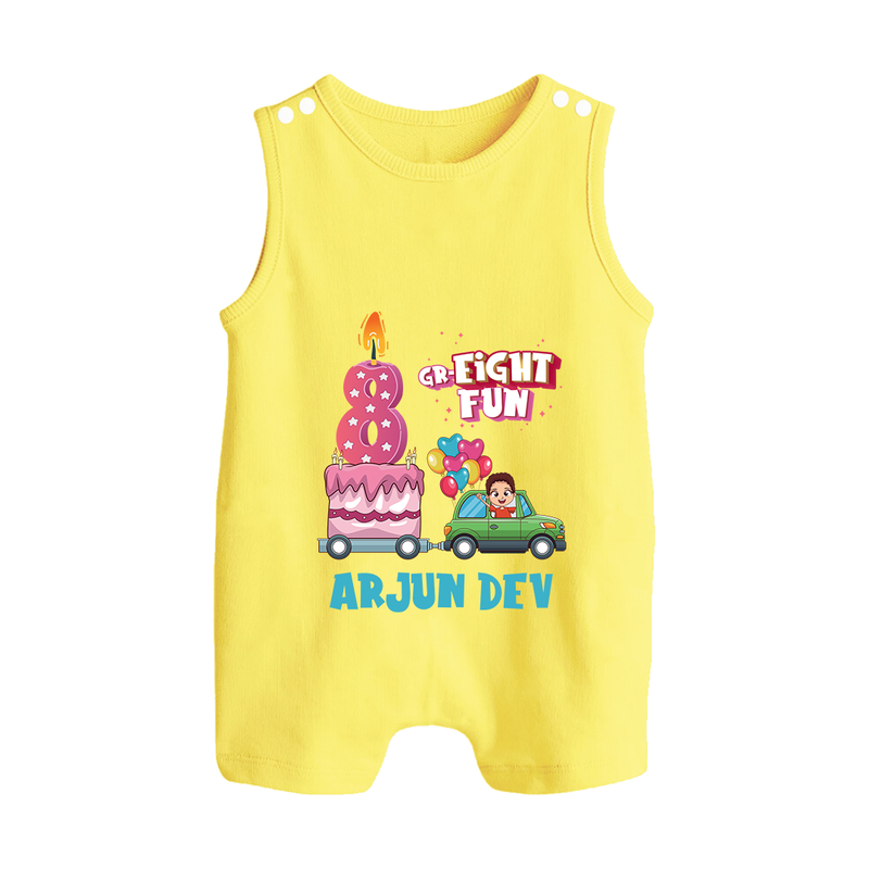 Monthly Milestone Baby Romper Suit/ Sleeveless Romper -8th Month | Personalized Print | Cute & Comfortable - PASTEL YELLOW - 0 - 5 Months Old (Chest 18")