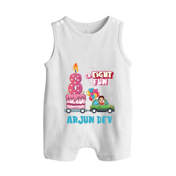 Monthly Milestone Baby Romper Suit/ Sleeveless Romper -8th Month | Personalized Print | Cute & Comfortable - WHITE - 0 - 5 Months Old (Chest 18")