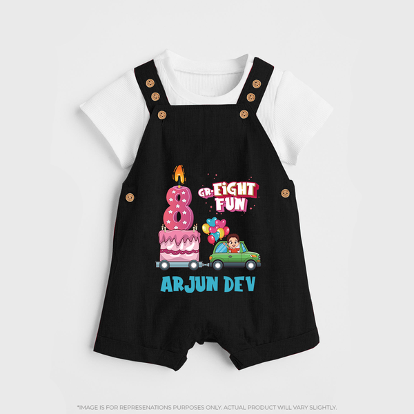 Monthly Milestone Baby Dungaree Set -8th Month | Personalized Print | Cute & Comfortable - BLACK - 0 - 5 Months Old (Chest 18")